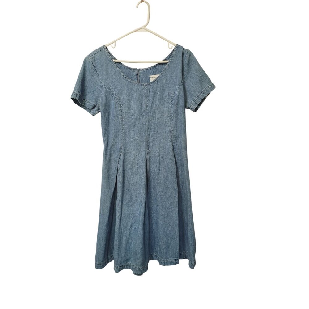 Dennis Goldsmith‎ Denim Romper Womens 8 Blue Pleated Short Sleeve Back Zipper